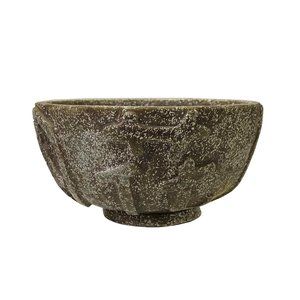 Natural Olive Green Mix Stone Carved Round Display Bowl ws2067